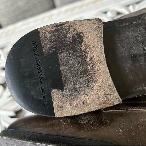 Dolce & Gabbana Brown Factory Worn Look Leather Ankle Boots Men’s 9 - Picture 10 of 12